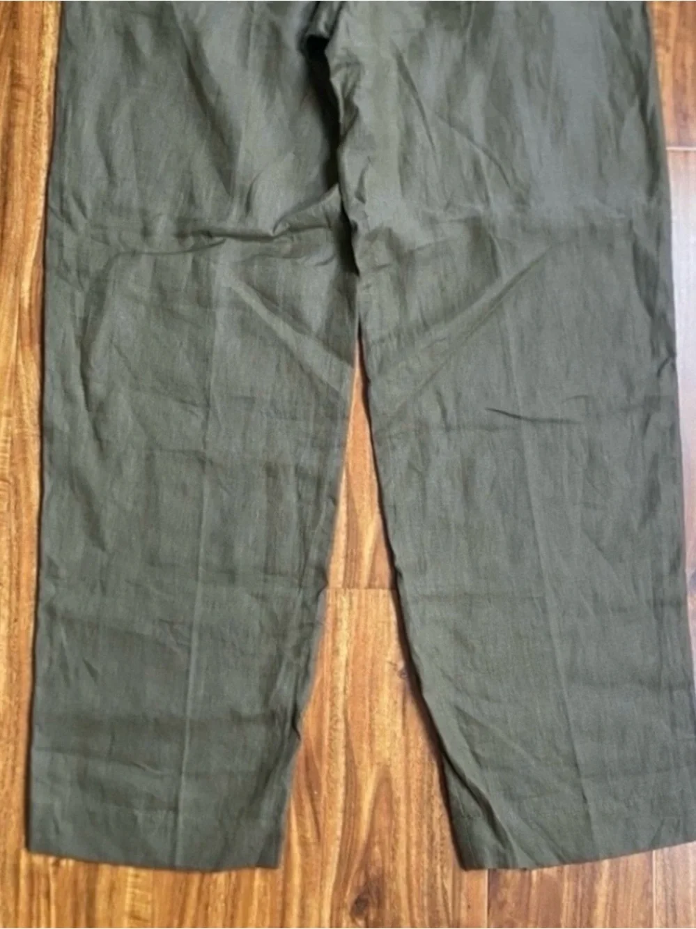 NWT Mango Womens Olive 100% Linen High Waist Straight Pant Size 32 Minimalist